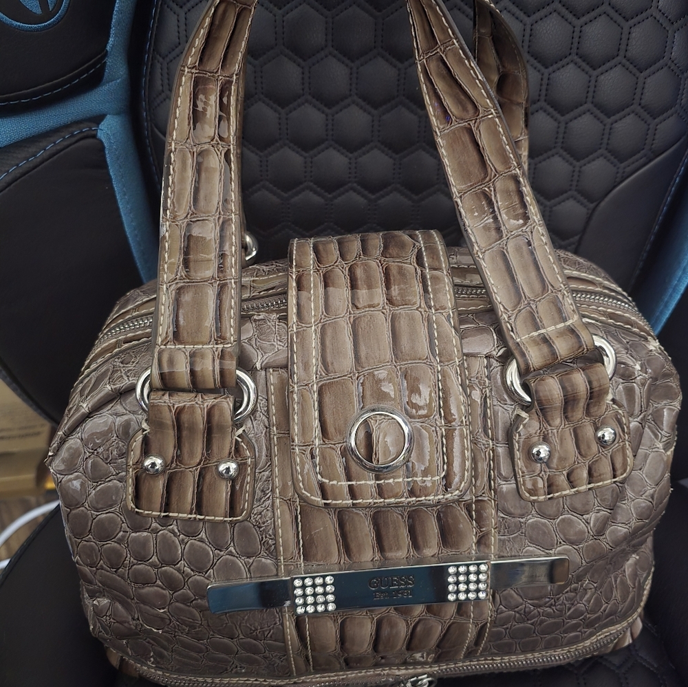 Guess Brown Crocodile Embossed Women's Bag